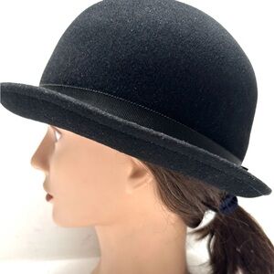 VTG Frank Olive Womens Hat Rolled Brim 100% Felt Wool Black Bowler Derby Riding